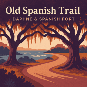 Vintage-style illustration representing the Old Spanish Trail blog post with winding road imagery and travel-inspired typography in brand colors.